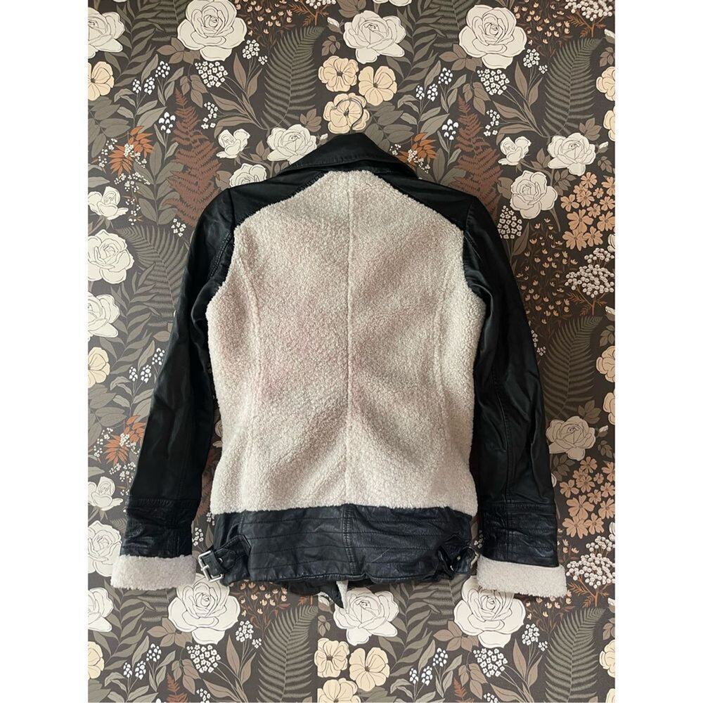 Slate & Willow Women's Black & Cream Faux Sherpa Aviator Leather Moto Jacket XS - Picture 7 of 13